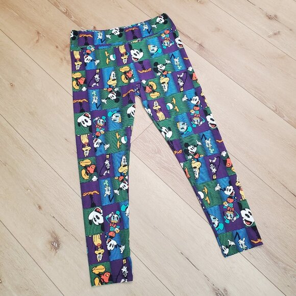 LuLaRoe Disney TC MICKEY DONALD GOOFY PLUTO Patchwork Leggings RARE Purple Green - Picture 1 of 12